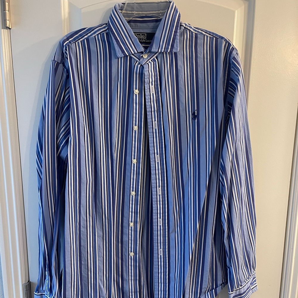 Blue and white striped polo long sleeve